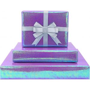 Kalanka-Papier D'emballage Cadeau Holographique Violet, 4 Feuilles De Papier D'emballage Iris&eacute; Arc-En-Ciel M&eacute;tallique Avec Ruban 20x28 Pouces Pour Fille, Anniversaire, F&ecirc;te Pr&eacute;natale, Mariage, F&ecirc;te D - Neuf