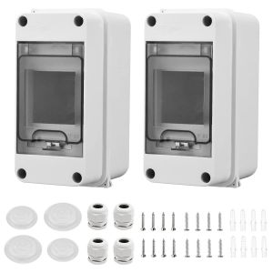 2 Pièces Coffret Electrique Etanche Petit,Coffret Electrique Etanche Exterieur IP65 3 Modules,Avec 2 Connecteurs,pour une Utilisation à l'extérieur,dans les Jardins,Sites Industriels - Neuf