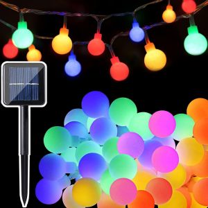 KAL-Guirlande Lumineuse Solaire Boule 7M, 50 Led Guirlande Lumineuse Multicolore Extérieure, 8 Modes Imperméable Jolie Décoration Lumière Terrasse Balcon Pergola Sapin De Noël Mariage Fête, Multicolo - Neuf