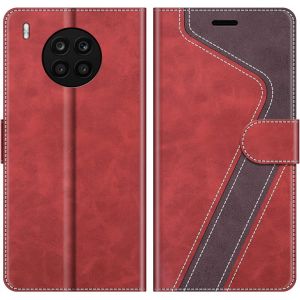 Kal-Coque Pour Honor 50 Lite, Housse En Cuir Magnétique Fonction Stand Étui Pour Honor 50 Lite, Élégant Rouge - Neuf