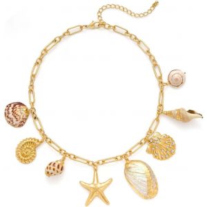 Kal-Collier Femmes Collier Pendentif Étoile De Mer Coquillage Plaqué Or 14k Boho Collier Chaîne Conque Collier Trombone Avec Breloques Océan Bijoux D'été Plage Surfeur Cadeaux - Neuf