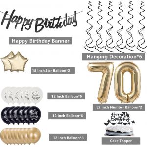 D&eacute;corations 70 Ans Anniversaire - Champagne Or Noir Pour Homme Femme Gar&ccedil;on - Ballons Et Accessoires De F&ecirc;te - Neuf