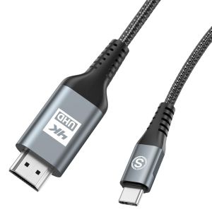 Câble USB C vers HDMI 1.5M,[Compatible 4k/Thunderbolt3] hdmi usb cable Nylon Cable HDMI USB C Compatible avec iPhone 16 15 Pro Max,MacBook Pro Air/iPad Pro/iMac/XPS 15/Surface Book/Galaxy S23/S22 - Neuf