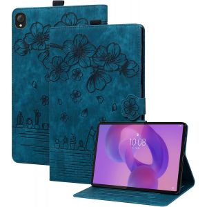 KAL-&reg; &Eacute;tui Pour Lenovo Tab K10C / E10C (10,1 Pouces) Pu Cuir Housse Flip Coque Chat Sakura Motif Avec Stand Portefeuille Protection Cas Bleu - Neuf