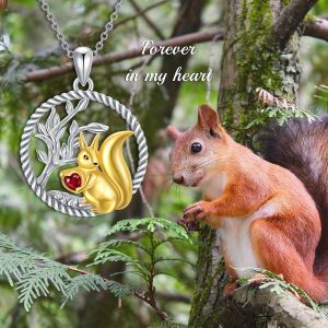Argent Sterling 925 Collier Arbre De Vie Mignonne &Eacute;cureuil Chat Chien Arbre G&eacute;n&eacute;alogique Pendentif Collier Bijoux Pour Femmes - Neuf