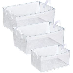 Mevronisshop-Lot De 3 Bo&icirc;tes De Rangement Pliables Avec Bo&icirc;te De Rangement Pliable Enti&egrave;rement Transparente Avec Poign&eacute;e, En Pvc Imperm&eacute;able, Organisateur De Penderie Pour V&ecirc;tements, Livres, Jouets - Neuf
