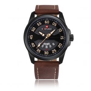 Montre-Bracelet A Quartz Etanche Naviforce Pour Homme, Tendance, Avec Bracelet En Pu (Boitier Noir + Kaki) - Neuf