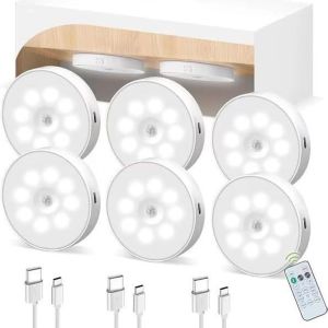 Lot De 6 Lampes Led Rechargeables, Veilleuse Rechargeable Avec Lampe Détecteur De Mouvement Intérieur, Led Murale Pour Placard, Escalier, Cuisine, Lampe Led Pour Star Kitchen - Neuf