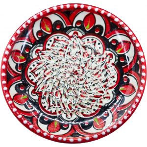 Eryi-Assiette À Râper En Céramique, Pour Gingembre, Parmesan, Etc., En Rouge, Blanc Et Noir Avec Motif De Gazanie, Diamètre : 12 Cm, Fabriquée À La Main Et Peinte À La Main, Fabriquée En Espagne - Neuf