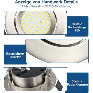 Subzonal-10x Spot Led Encastrable Orientable 40° Extra Plat 27mm,Blanc Neutre 3.5w 400lm,Trou 70-80mm,Spots De Plafond Inox 220v Pour Cuisine Salon Interieur - Neuf