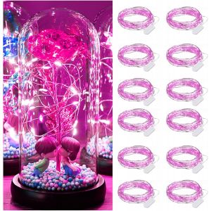 Lot De 12 Guirlande Lumineuse Int&eacute;rieur, 2M 20Led, Ip65 &Eacute;tanche Guirlande Led &Agrave; Pile D&eacute;coration Romantique Pour Saint Valentin, Mariage, Anniversaire, Diverses F&ecirc;tes - Rose - Neuf