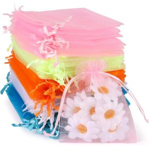 Sacs Organza, Sachet Tulle Coloré, Sachet Bonbon de Mariage Anniversaire Fête, Pochette à Bijoux, Sac de Fleur Séchée, 100 Pcs, 9 x 12 cm - Neuf