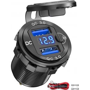 Ayu-Prise Usb 12 V Pour Voiture Avec Interrupteur, Chargeur De Voiture Usb Encastrable Prise 24 V Étanche Avec Voltmètre Led De Tension Pour Moto, Bateau, Camion, Caravane - Neuf