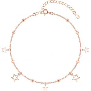 Cmjaagur-Anklet For Women 925 Silver Anklet For Women Girls Flexible Adjustable Summer Barefoot Ball Chain Elegant Classic Stable Waterproof 27cm, Sterling Silver, No Gemstone[M351] - Neuf