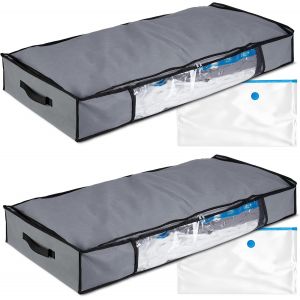 lbgwp60-Sacs De Rangement Sous Vide, Lot De 2, Hxlxp 15X100X45 Cm, Vêtements, Linge De Lit, Housses Sous Vide, Gris - Neuf