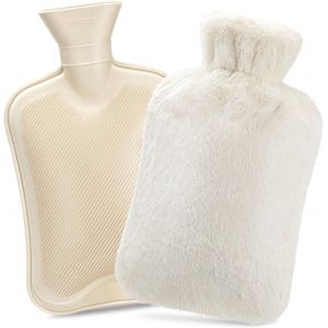 Bouillotte 1,8 L Avec Housse En Peluche Douce, Anti-Fuite, En Caoutchouc Naturel, Idéale Pour L'hiver. Blanche - Neuf