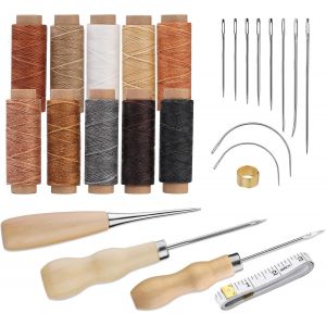 Yemaesre-Kitde Couture En Cuir, De Réparation De Tapisserie D'ameublement, Kit D'outils De Couture En Cuir Avec Fil Ciré 10 Couleurs, Poinçon De Couture - Neuf