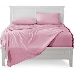4-Piece 100% Cotton Bed Linen 180 X 190/200 Cm-Fitted Sheet 180 X 200 Cm-Single Flat Sheet 250 X 280 Cm-1 Pillowcase 50 X 80 Cm-Pink - Neuf