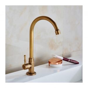 Robinet de cuisine en laiton, finition bronze antique, poignée unique, style rétro, pour eau froide uniquement, pivotant à 360°, robinet d'évier - Neuf