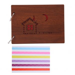 Livre de souvenirs en bois avec mots romanesques, album photo, scrapbooking, cadeau retro (maison) - Neuf