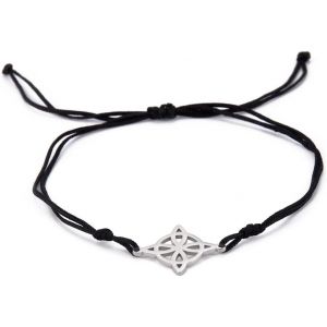 Eryi-N?ud Celtique N?ud De Sorcière Bracelet En Fil Ciré Couple Bracelet Ajouré De Feuilles Rondes À Quatre Pétales Amulette De Protection Quatre Coins Pendentif Païen Porte-Bonheur Bijoux - Neuf