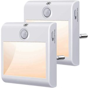 Prise De Veilleuse Avec Détecteur De Mouvement,Pack De 2 Veilleuses Pour Enfants Avec Capteur Crépusculaire,Lampe De Nuit Blanc Chaud À Intensité Variable,3 Modes - Neuf