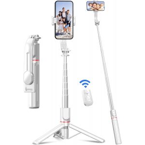 Cai-Perche À Selfie,106cm Perche Selfie Extensible Avec Trépied Renforcé Et Stable,Bâton Selfie Tige Télescopique En Alliage D'aluminium&télécommande Pour Appareils Iphone Et Android (Blanc) - Neuf