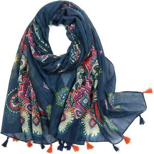 1 Écharpe Bohème Pour Femme, Motif Floral, Imprimé Floral, Légère, À Franges, Tendance, Châle - Neuf