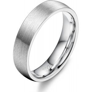 Kahfl-Argent Sterling 925 Bague Pour Femmes Hommes Argent Mat Mariage Anneau Simple Finition Brossée Couple Bague Fiançailles Pouce Déclaration Anneaux Confortable Taille 4mm 6mm - Neuf