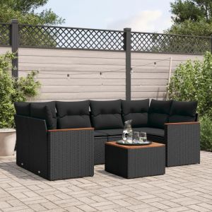 Prolenta Premium - Salon De Jardin 7 Pcs Avec Coussins Noir R&eacute;sine Tress&eacute;e - Neuf