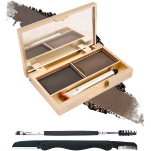 Palette &agrave; Sourcil Poudre Waterproof-Couleur Sourcils Longue Tenue2 IN 1 Maquillage Poudre &Agrave; Sourcils,R&eacute;sultat Naturel Facile &agrave; Colorer,Eyebrow Powder Avec Pinceau et Miroir-Set02 Brun Clair et Fonc&eacute; - Neuf