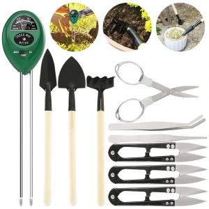Kit d'outils pour bonsa&iuml; 9 pi&egrave;ces avec testeur 3 en 1 d'humidit&eacute; du sol, de lumi&egrave;re et de pH - Neuf