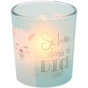 KALANKA-Photophore en Verre avec Motif sur Une Banderole Transparente, avec 1 Bougie Chauffe-Plat, H x Ø : 6,5 x 6 cm, Motif : Schön DASS ES Dich gibt. - Neuf