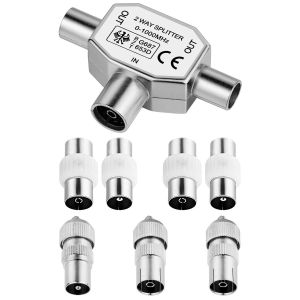 Répartition Antenne T-Couplage, Répartiteur Coaxial D'antenne 1 Entrée Femelle et 2 Sorties Mâles avec T/F Type Connecteur Prise À RF Coax Adaptateur D'antenne - Neuf