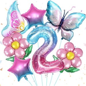 7Pcs Ballon Papillon 2 Ans,Ballon Anniversaire Fille 2 Ans,Decoration Anniversaire Papillon,Convient Pour La D&eacute;coration De F&ecirc;te D'Anniversaire De Filles, La D&eacute;coration De F&ecirc;te &Agrave; Th&egrave;me - Neuf