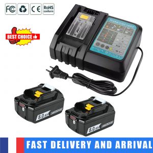 2 paquets de batteries 18V 8.0Ah avec chargeur de batterie rapide DC18RC Compatible pour Makita BL1815 BL1830 BL1840 BL1850 BL1860 BL1415 BL1430 BL1440 DC18RD DC18RA DC18SF - Neuf