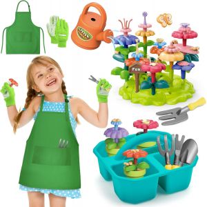 Letnerny-Jouet De Jardin Fleuri Pour Filles De 3 Ans+, Outils De Jardinage Pour Enfants, Jouet De Pot De Fleurs Diy Avec Boîte De Rangement, Pots De Fleurs, Outils De Jardinage, Arrosoir Et Tablier, - Neuf