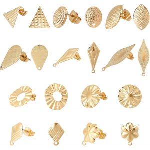 Meimie-20pcs 10 Style Boucles D'oreilles En Acier Inoxydable Doré D'oreille Triangle Boucles D'oreilles Feuille Larme Cône Fleur Boucles D'oreilles Pour La Fabrication De Bijoux - Neuf