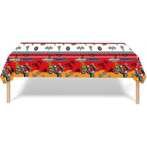 Sjzg-Nappe De F&ecirc;te Moto 130 X 220 Cm En Plastique Jetable - D&eacute;corations De Table De G&acirc;teau, Toile De Fond Pour Gar&ccedil;on Filles F&ecirc;te D'anniversaire - Neuf