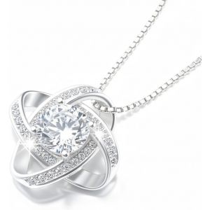 Collier En Argent Sterling 925 Pour Femme Avec Pendentif Design Anneaux Entrelac&eacute;s Et Serti De Zircones - Avec &Eacute;crin - Collier Italien De 45 Cm - Neuf