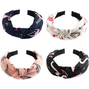 Kal-Lot De 4 Bandeaux Pour Femme, Motif Flamant Rose, Larges Bandeaux À N?ud Croisé, Accessoires Pour Cheveux En Tissu Élastique Pour Filles. - Neuf