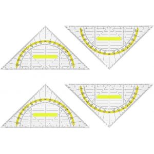 Yemaesre-4pcsrègle De Triangle Rapporteur Scolaire Règle De Rapporteur Kit De Géométrie De Triangle En Plastique Dessin Transparent Plat Adapté Aux Étudiants Enfants Mathématiques De Bureau - Neuf