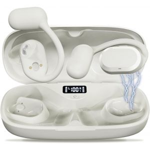 Écouteurs supra-auriculaires ouverts, IP67 Waterproof True Wiress avec Dual DSP Noise Cancelling Mic pour le travail et le sport, Bluetooth 5.4, étui de charge à écran LED, 40 heures de - Neuf