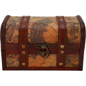 Coffre Au Tr&eacute;sor En Bois Vintage, Bo&icirc;te Processus Cadeaus D&eacute;corative Couvercle De Rangement M&eacute;di&eacute;vale Petit Chinois Faite Main Bijoux Cadenas Stockage Fabrication Durable Design(Map Trumpet) - Neuf