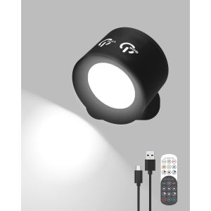 Applique Murale Sans Fil &Agrave; Intensit&eacute; Variable-3 Modes De Couleur-Lampe De Chevet Et Rvb-Noir-1 Pi&egrave;ce - Neuf