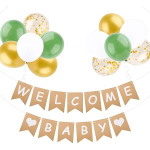 CAUC-12PCS Ballons et Banderole Welcome Enfant Bienvenue pour Baby Shower F&ecirc;te de Naissance Anniversaire Communion Bapt&ecirc;me D&eacute;coration Accessoires Cadeau - Neuf