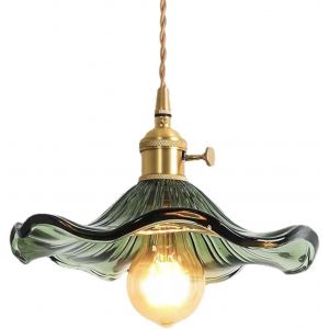 Subzonal-Suspension Avec Abat-Jour En Verre En Forme De Feuille De Lotus, Style Industriel Vintage E27, Lampe Suspendue De Plafond, Ferme, Salle &Agrave; Manger, &Icirc;lot De Cuisine, Lustre (Vert) - Neuf