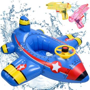 Bébé Anneau De Natation,Bouee Bebe,Siège Bébé De Piscine Et 2 Pistolets À Eau,Anneau De Natation Pour Avion,Bouee Gonflable Bebe Piscine,Volant Jouets De Natation Pour Enfants,1-6 Ans - Neuf
