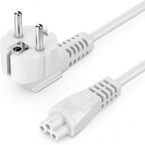 3,0m Câble Secteur Câble d'alimentation Contact de Protection Fiche Type F (CEE 7/4) Coudé 90° à Prise IEC C5 2,5 Ampères Accouplement de Trèfle Bloc d'alimentation Ordinateur Portable Blanc - Neuf