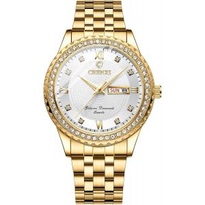 Eryi-Montre D'affaire Homme De Mode Avec Montre À Quartz 3 Atm Étanche En Acier Inoxydable Pour Hommes,Lumineux Date,Lunette En Diamant - Neuf